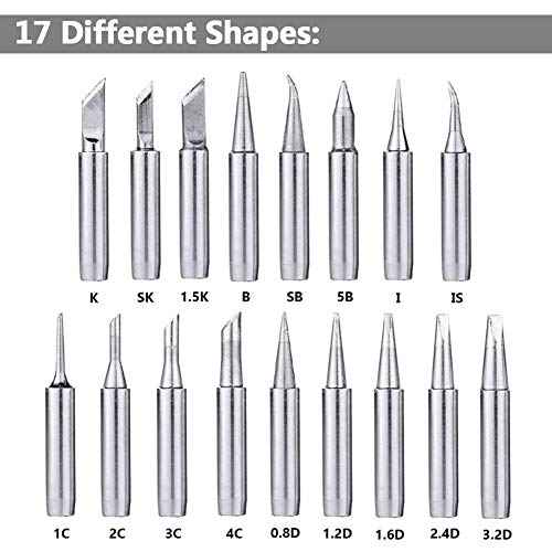 Yakamoz 17Pcs 900M Soldering Iron Tips Solder Welding Replacement Tip Kit for for Hakko, Radio Shack, TENMA, ATTEN, Quick, Aoyue, Yihua Solder Station