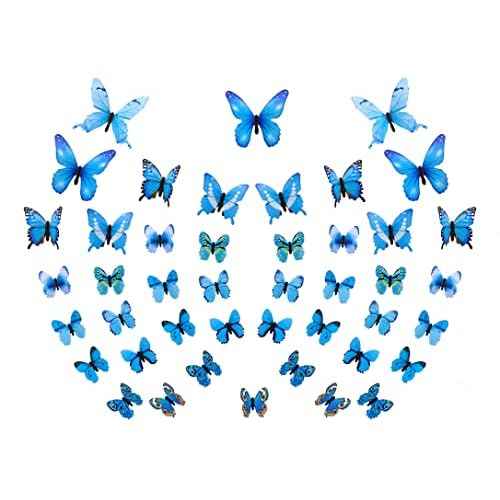 132 Pcs Butterfly Decals, 3D Colorful Butterfly Wall Stickers, 3D Plastic Butterflys Wall Decor for Birthday Party, Wedding, Home Living Room Bedroom Decorations (Blue)
