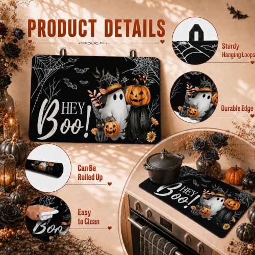 Boo Stove Top Cover 28x20 in Halloween Ghost Design for Electric Stoves