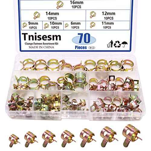Tnisesm 70 Pcs 6-16mm Spring Hose Clamp Assortment kits, Silicone Vacuum Hose Action Pipe Clamp Low Pressure Air Clip Clamp for Hose Clamps(6mm, 9mm, 10mm, 11mm, 12mm, 14mm, 16mm) TN-23