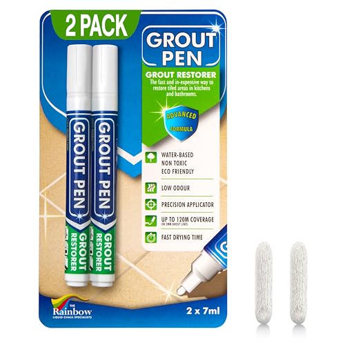 White Grout Pen for Tile Touch-Up - 2 Pack with Extra Tips, 7mL
