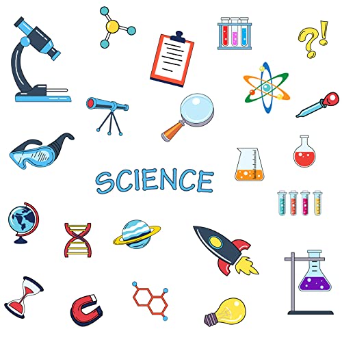 OLYCRAFT 23Count Science Element Wall Sticker Science & Lab Supplies Pattern Wall Decal Peel PVC Wall Decoration Stickers for Classroom Living Room Bedroom(11.4¡¿35.4 inches)