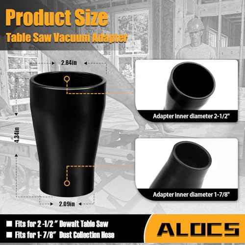 Table Saw Vacuum Adapter for Dewalt DWE7491RS - Dewalt Dust Collector Adapter Suitable for Connecting 2 1/2 "Table Saw Outlet Connected to 1 7/8" Shop Vac Hose