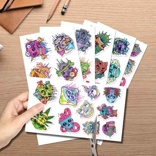 Psychedelic Skull and Trippy Mushroom Artwork 50pcs Stickers Pack Vinyl for Laptop Skateboard Guitar Water Bottle Helmet Decoration Wall Bike Hat Hard Phone Case Car Bottles