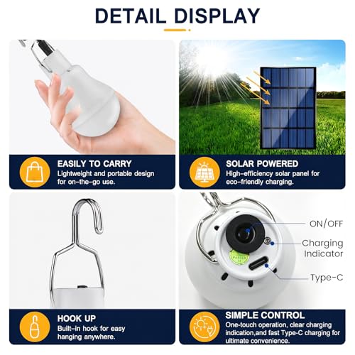 Lampelc Solar Rechargeable LED Light Bulbs with Manual ON/OFF - 2 Pack Indoor & Outdoor