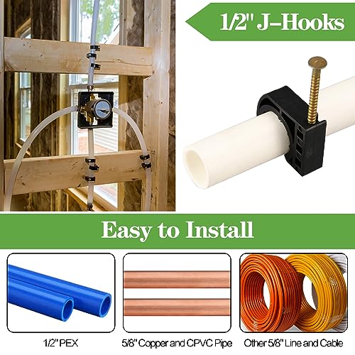 50 Pack 1/2 Inch J-Hooks with Nails for Pipe Support & Structural Projects - PXZBLG