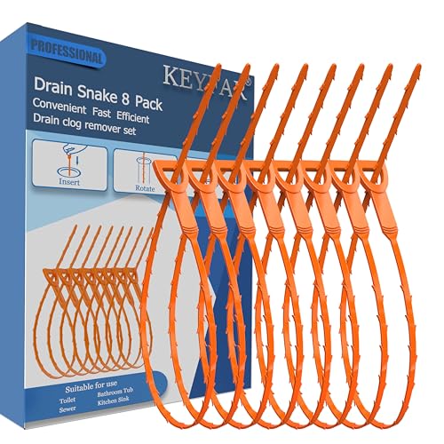 KeyFar 8-Pack 25-Inch Hair Clog Remover Drain Snake with Barbed Hook