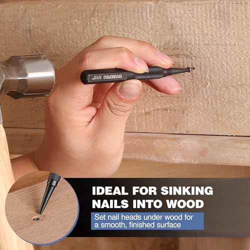 WORKPRO 4-Piece Nail Punch and Center Punch Set, Hardened Cr-V Steel with Knurled Grip,1/32", 1/16", 3/32" Nail Setter & 1/32" Center Punch Tool