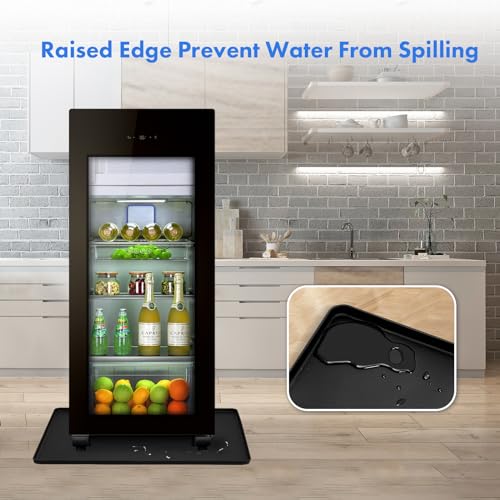 Sptnabv 23.6 x 19.7 in Mini Fridge Mat with Raised Edge – Leakproof Silicone Under Fridge Tray (Black, 23.6" x 19.7")