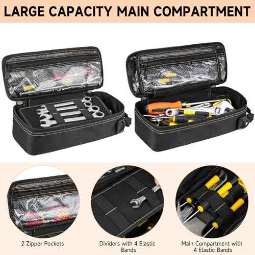 Heavy Duty Small Tool Bags for Men with Carabiner,Tactical Tool Pouch Bag,Portable Utility Tools Storage Organizer Case with Shoulder Strap for EDC,Motorcycle,Camping, Road Trip, Electricians,Black