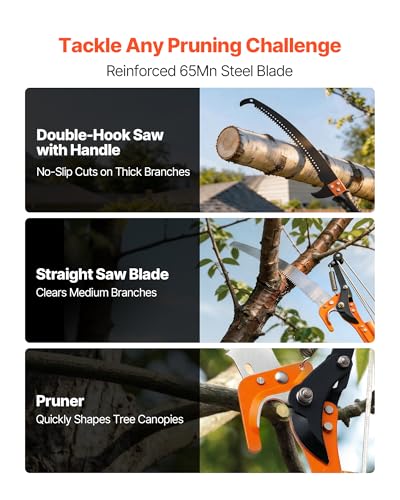 VEVOR Pro Extendable Pole Saw with Scissors - 7.3 to 27 ft Tree Pruner & Branch Trimmer