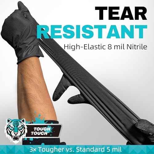Beastek Nitrile Disposable Gloves, 8Mil Latex & Powder Free Chemical Resistant Heavy Duty Cooking Diamond Gloves Black 100Pcs