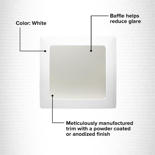 ELCO Lighting 8" Square Trim with Prismatic Glass Lens, Recessed Ceiling Light Cover, 42W, E26 Base, White Finish
