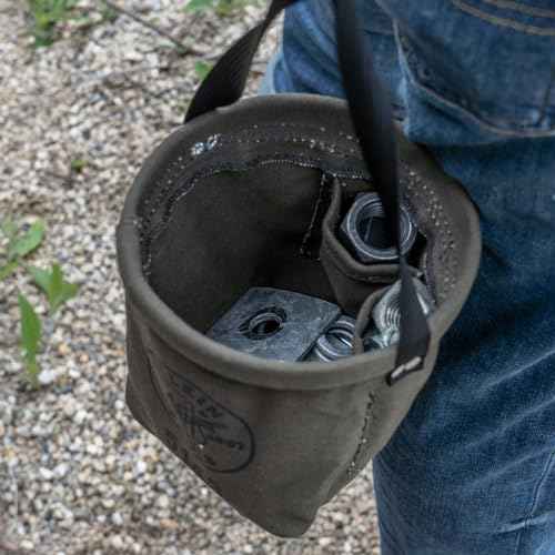 Klein Tools 5143 Canvas Tapered-Bottom Bag with Two Interior Pockets and a Snap Clip, Made of No. 10 Canvas