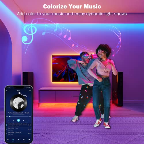 Leeleberd 100ft RGB LED Strip Lights for Bedroom & Party, Music Sync, App & Remote Control
