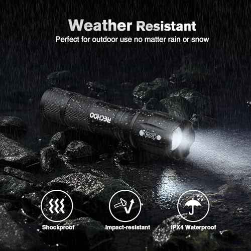 RECHOO LED Flashlight 2 Pack, Tactical Flashlights High Lumens with 3 Modes, Pocket Small Flash Light, Waterproof Zoomable Flashlights for Home Emergency, Camping Essentials (Battery Included)