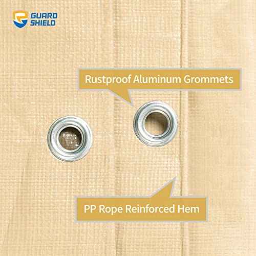 GUARD SHIELD Beige Tarp Heavy Duty Waterproof 12x20 Feet Outdoor Poly Tarps Cover Thick UV Resistant Canopy Tarpaulin with Grommets 10mil
