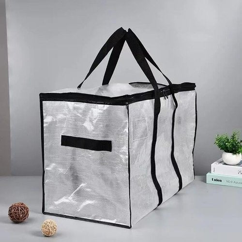 Clear Plastic Storage Bags with Zipper - Waterproof Foldable Reinforced Handles - Blanket Moving Sacks - Heavy-Duty Space-Saving Design