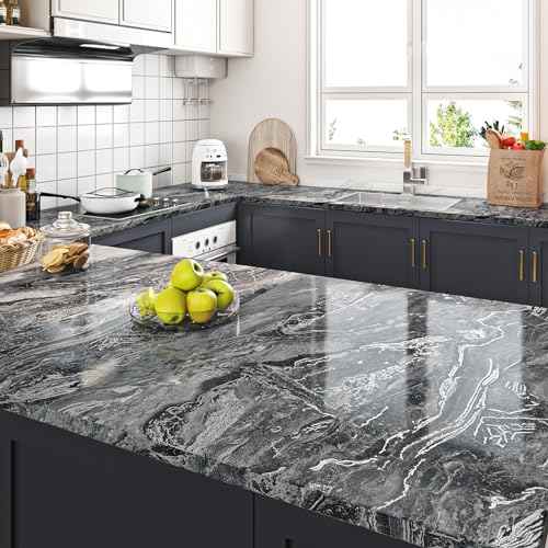 Livelynine Black Marble Countertop Contact Paper Waterproof Peel and Stick Countertops Self Adhesive Kitchen Wallpaper for Counters Bathroom Counter Top Covers Renter Friendly Desk Cover 15.8x78.8