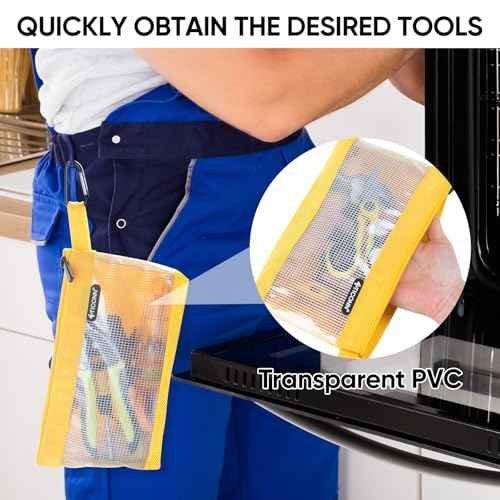 TICONN Tool Pouch, 1680D Oxford Small Tool Bag, Tool Pouches with Zipper, Clear Utility Bag Zipper Pouch for Tool Organizers and Storage (9PK Combo)