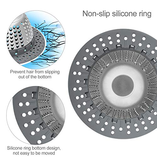 LEKEYE Gray Drain Hair Catcher for Pop-Up & Regular Drains, Stainless Steel & Silicone
