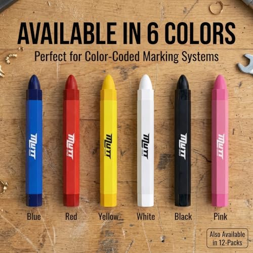 Red Lumber Crayons 12 Pack - Mutt Tools Construction Crayons, Hexagon Grip