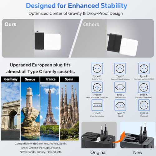 MINGTONG Black Worldwide All-in-One Travel Power Adapter with USB-C & USB-A Ports