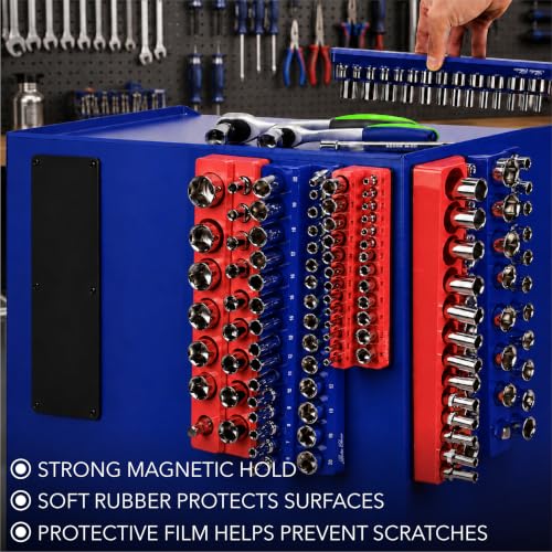 Bates Choice 6-Pack Magnetic Socket Organizer Set, 1/4, 3/8 & 1/2 in Drive (Red & Blue) — 143 Slots