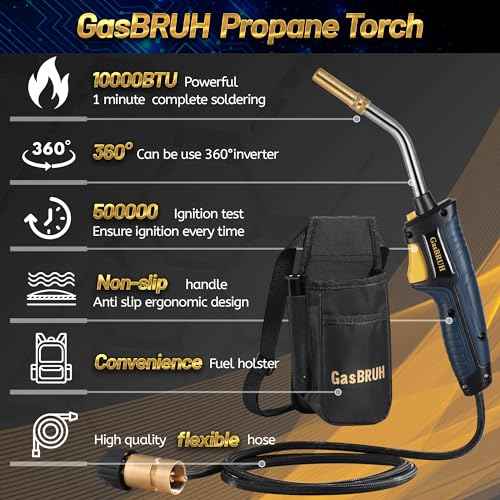 High Intensity Propane Torch Fuel by Propane,Trigger-Start Reach Hose Torch Included Holster, 5FT Hose Torch, Propane Torch Head with Ignition,Soldering Torch Kit(Fuel not included)