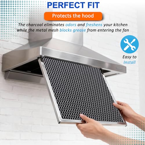 KeyTeam 2-Pack Stainless Steel Frame Range Hood Grease Filters 8.75 x 10.5 x 0.4 in, Aluminum Mesh with Activated Carbon