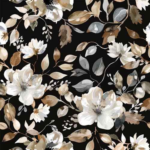 Vintage Dark Black Floral Peel and Stick Wallpaper Modern Botanical Flower Waterproof Removable Self Adhesive Vinyl Contact Wall Paper for Farmhouse Bathroom 17.7" X 70.8" Roll