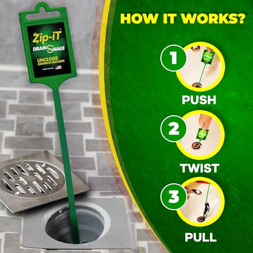Zip-It 25-Inch Drain Snake Clog Remover 3-Pack - Flexible Hair & Shower Drain Cleaner