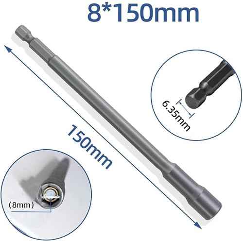 YXQ 8mm Impact Nut Driver Set 6 Inch Long Magnetic Nut Setter Driver Bits 1/4" Hex Shank to 5/16" Hex Socket Drill Bit Extension for Impact Drivers and Drills, 6-Piece