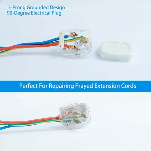 NEMA 5-15P Right-Angle Replacement Plug (White) – 125V 10A Angled Electrical Plug End for Extension Cords, Space-Saving Design, 2-Pack