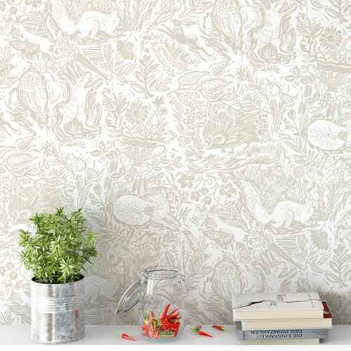 Peel and Stick Wallpaper for Home Decoration Kitchen Vintage Fox and Hare Wallpaper Removable Vinyl Self Adhesive Shelf Paper & Drawer Liner Roll House, Workshop & Office 17.3" x 118" L5249-3