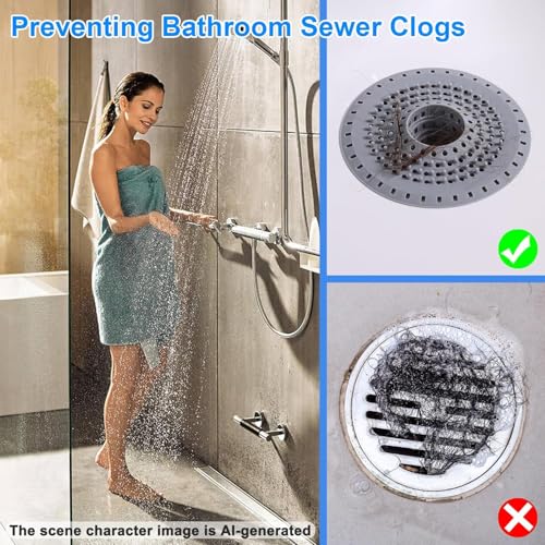 Silicone Bathtub Drain Hair Catcher - Collapsible Drain Strainer for 1.48''-1.75'' Drains, 3 Pack