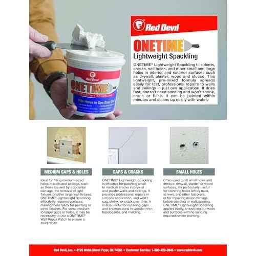 Red Devil 0542 ONETIME Lightweight Spackle Wall Repair, Spackling for Holes Drywall, 1/2 Pint, White, 8 Ounce, Made in USA
