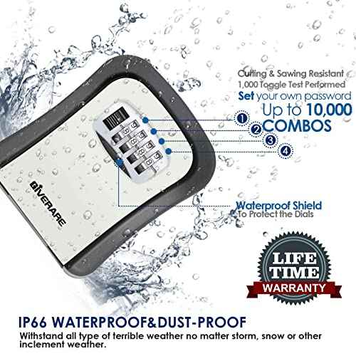 GIVERARE Key Lock Box, 4-Digit Combination Lockbox Aluminum Alloy, Metal Waterproof Wall Mount Outdoor Key Hider, Resettable Safe Security Password Box with Mounting Kit & Dust-proof Cover-Grey