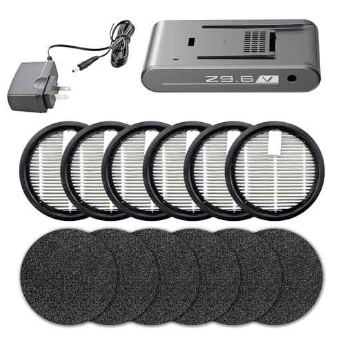 UV5 Cordless Cane Vacuum Cleaner Accessory Kit, Replacement Battery, Replacement Power Adapter, 6 PCS Replacement HEPA Filter