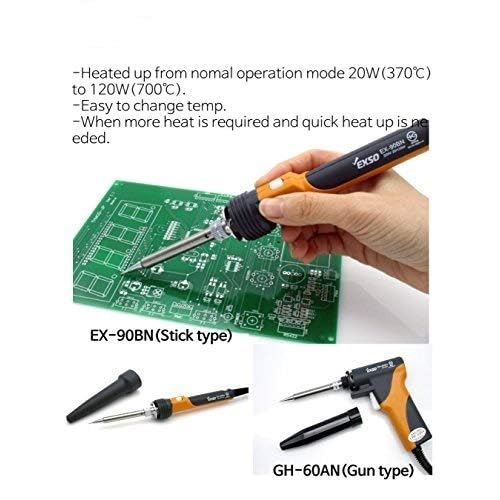 EXSO Turbo Ceramic Soldering Iron, 110V Temperature Control Soldering Iron with Trigger Heat up from 20W(370¡É) to 120W(700¡É),(EX-90BN(Stick type))(MADE IN KOREA)