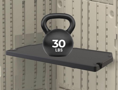 Plexon Vertical Shed Shelf Kit, Space-Saving Shelf for Vertical Outdoor Storage Sheds, 27.75" W x 14.5" D x 1.25" H, Black