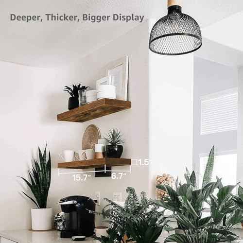 QEEIG Bathroom Floating Shelves for Wall - 15.7" Wall Mounted Shelf Over Toilet Farmhouse Home Decor Display Bookshelf Small 15.7 x 6.7 inch Set of 2, Rustic Brown (008-40BN)