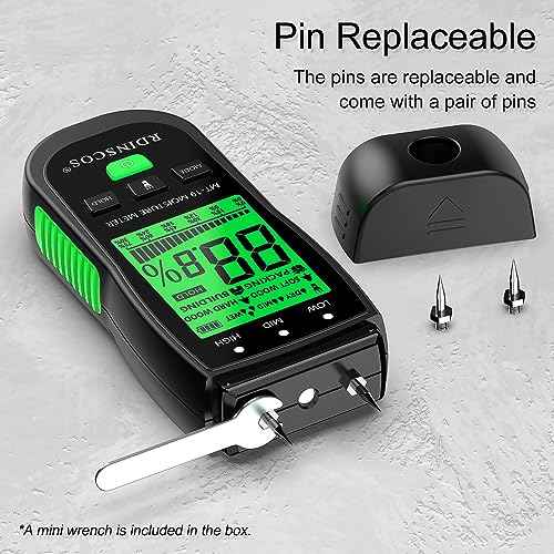 Wood Moisture Meter for Wood, Like Hardwood and Softwood Replaceable Pin Moisture Tester with Batteries
