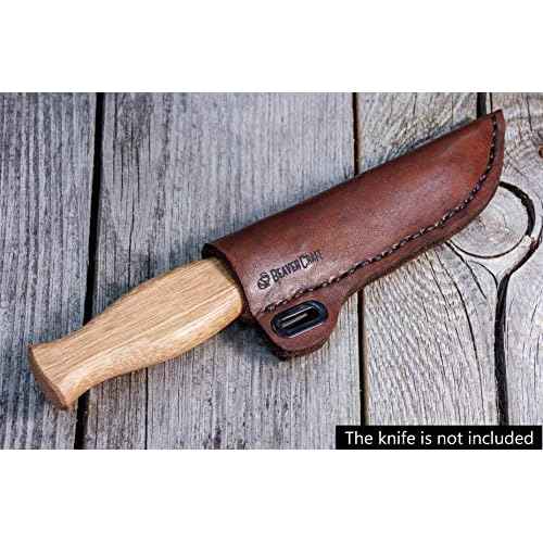 BeaverCraft Knife Leather Sheath SH1 6" x 2.4" - Genuine Leather Case for Fixed Blade Knives - Brown Knife Sheath - Knives Holster Fits up to 3.5"