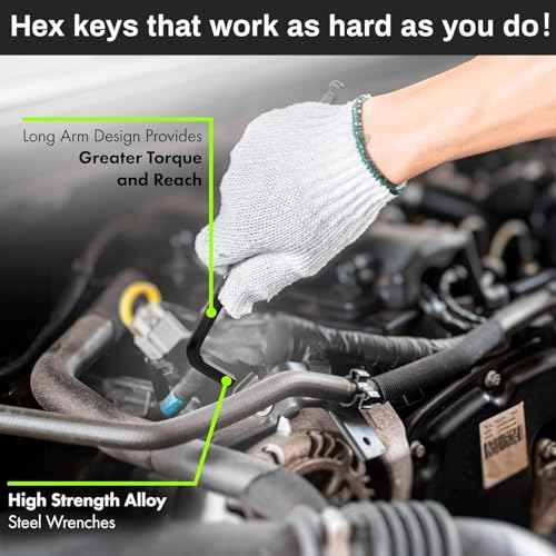 3/16" Ball End Hex Key Set, 6pcs L-Shaped Allen Wrenches Long Arm, CR-V Steel, Black Oxide Finish, High Torque Repairing Tool for Furniture, Bike, Equipment Maintenance