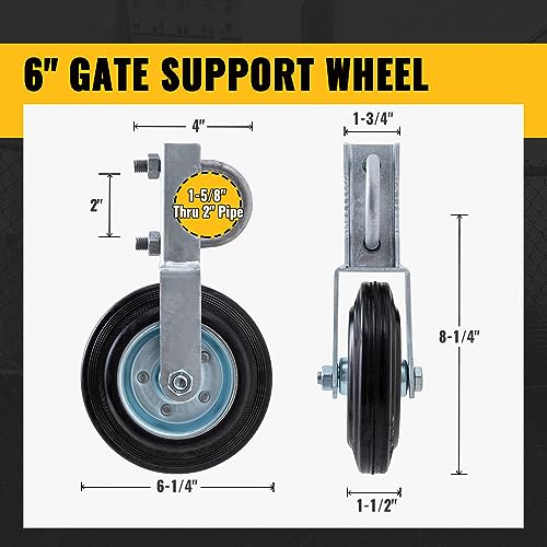 VIVIDA 6-Inch Heavy Duty Support Gate Wheel for Metal Tube Gates, Silver, 1 Pack