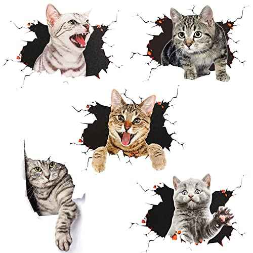 5 Pcs Cat Wall Decals - Wall Stickers for Bedroom, Fridge, Toilet, Car