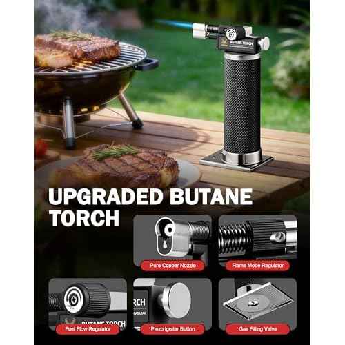 RAVS Butane Torch Lighter, DUAL Flame Mode Kitchen Torch, Refillable Cooking Torch Gun, Creme Brulee Torch Lighter, Blow Torch for Cooking, Welding, Mini Torch Soldering Torch, Butane is Not Included