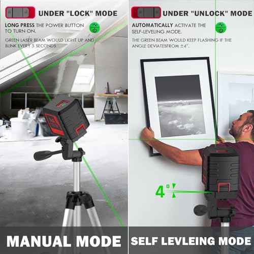 Laser Level with Tripod, 100 feet Green Cross Line Self Rotary Leveling Laser Level, 4 Brightness Adjustment, Manual Self leveling and Pulse Mode,IP54 Waterproof Battery Carrying Bag Included