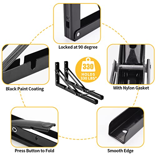 YUMORE 16 Inch Black Folding Heavy Duty Shelf Bracket 2 Pack